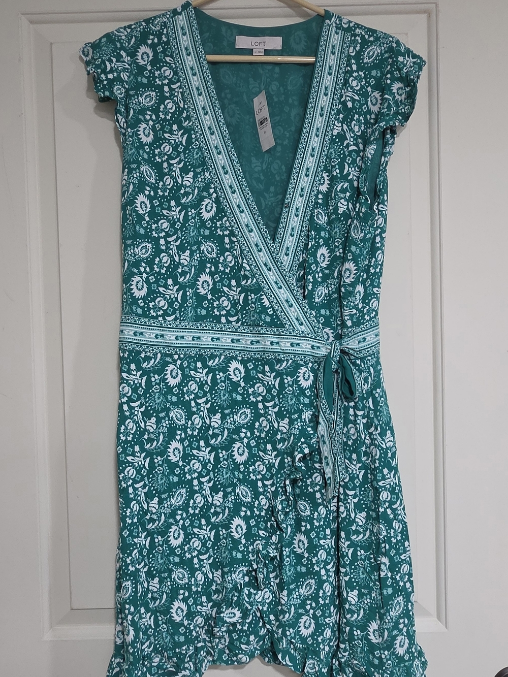 LOFT Teal and White Floral Wrap Dress